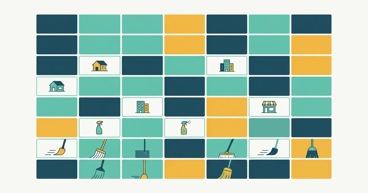 Ilustración editorial de un cuadrante semanal de limpieza con centros y horarios